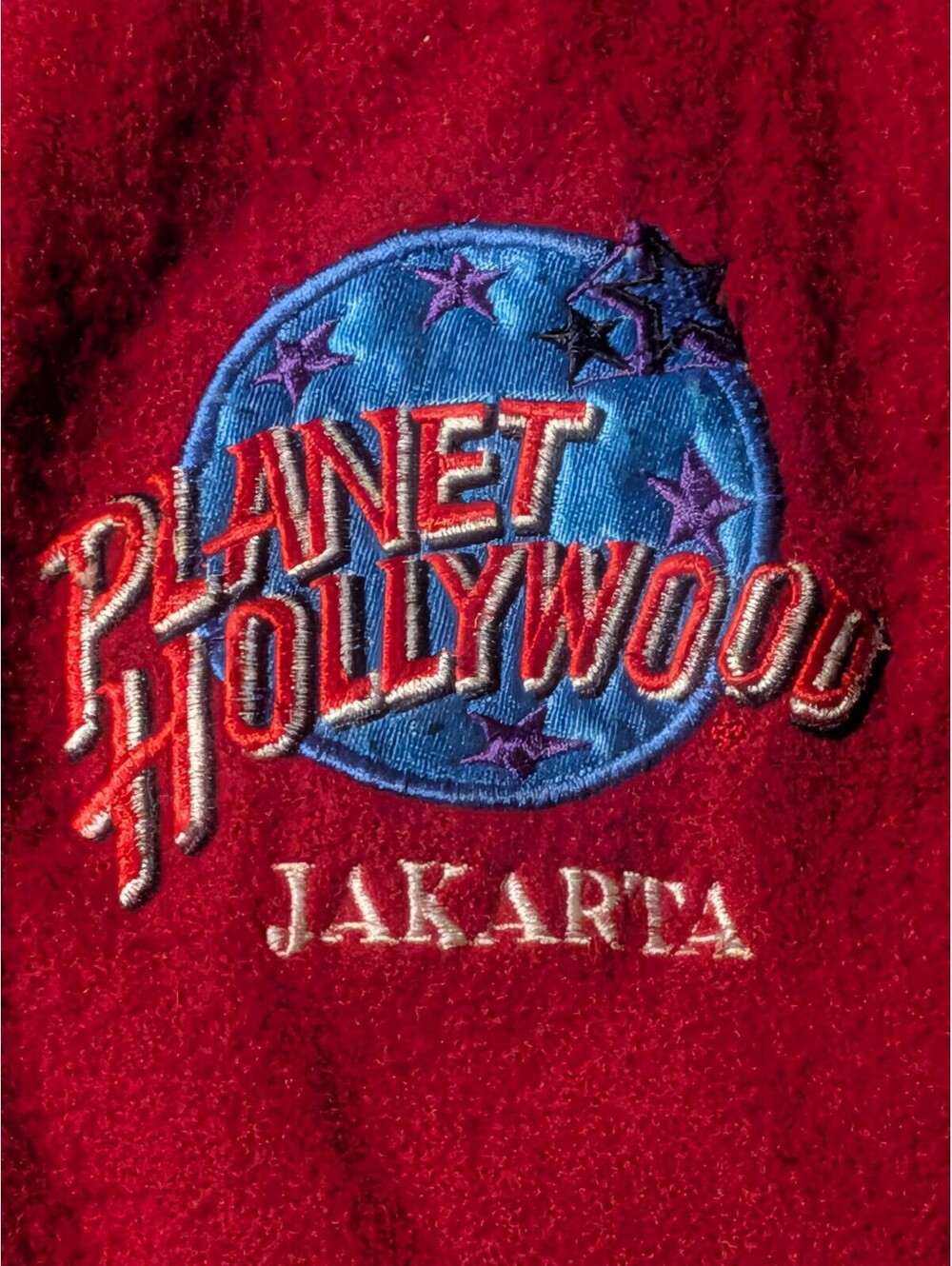 Vintage Planet Hollywood Jakarta Mens Varsity Jacket Red Wool blend & leather - Picture 2 of 13